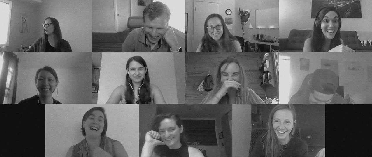People smiling and laughing in online video chats